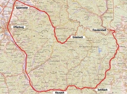 Laufweg der OSB von Freudenstadt nach Bad Griesbach