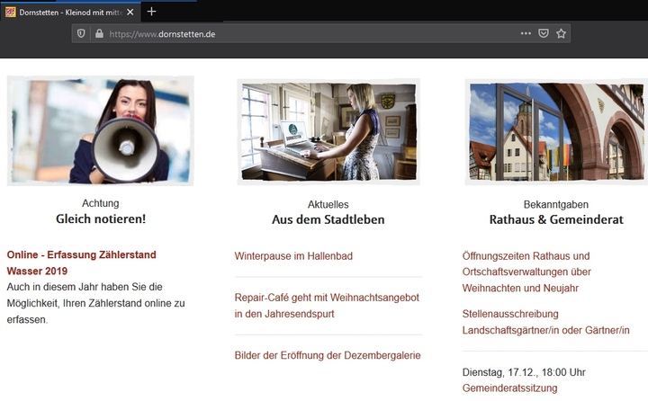 Homepage Dornstetten ohne Hinweis auf Bahnhalt-Einweihung
