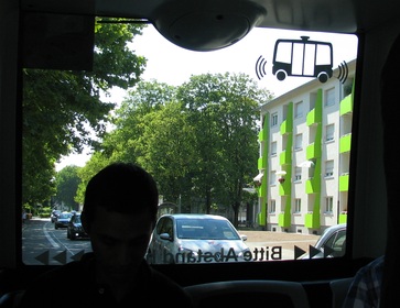 auf der Fahrt im autonomen Bus Lahr